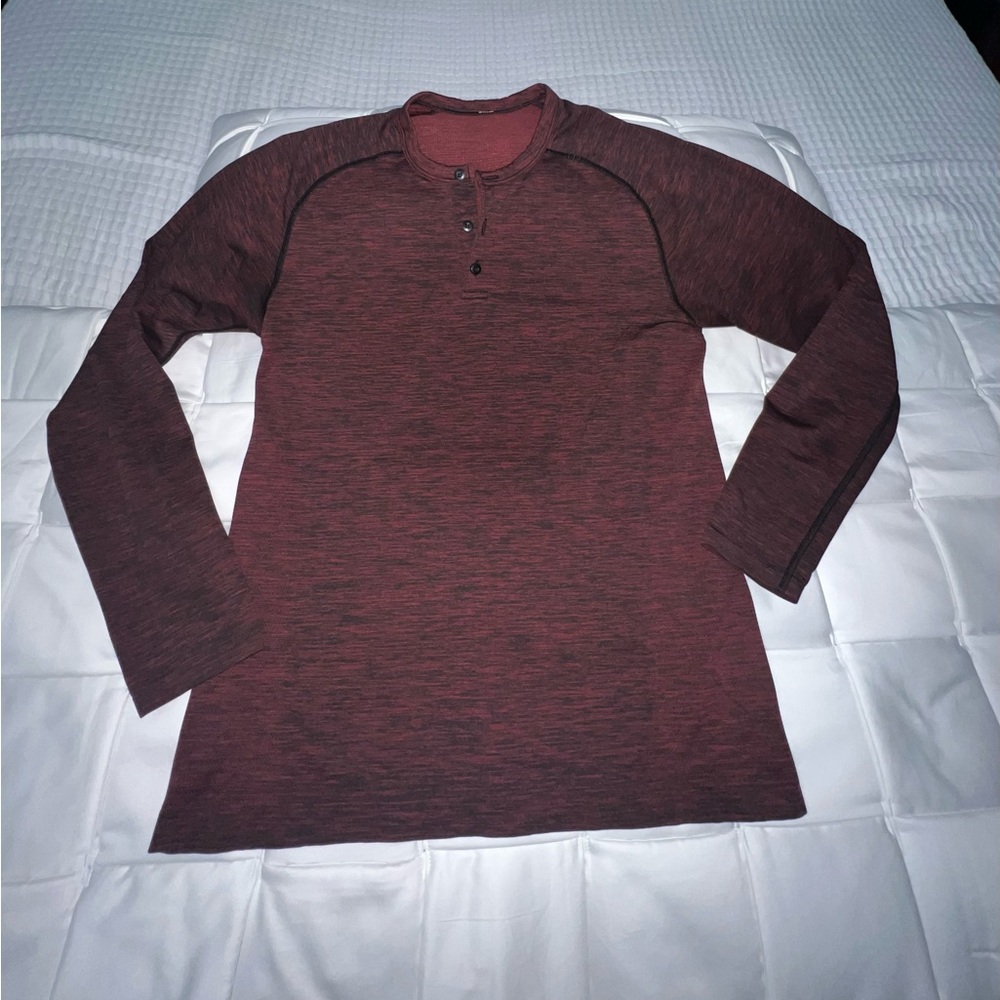 Lululemon Metal Vent Tech Long Sleeve Henley- Oxblood / Black Color